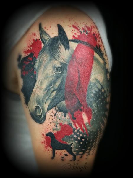 Tattoos - Trash Polka Inspired Horse half sleeve cover up - 115136